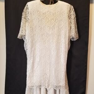 Vintage 80's White Algo Ettes 2 Piece Dress Short Sleeve Round Neck Women Size 9